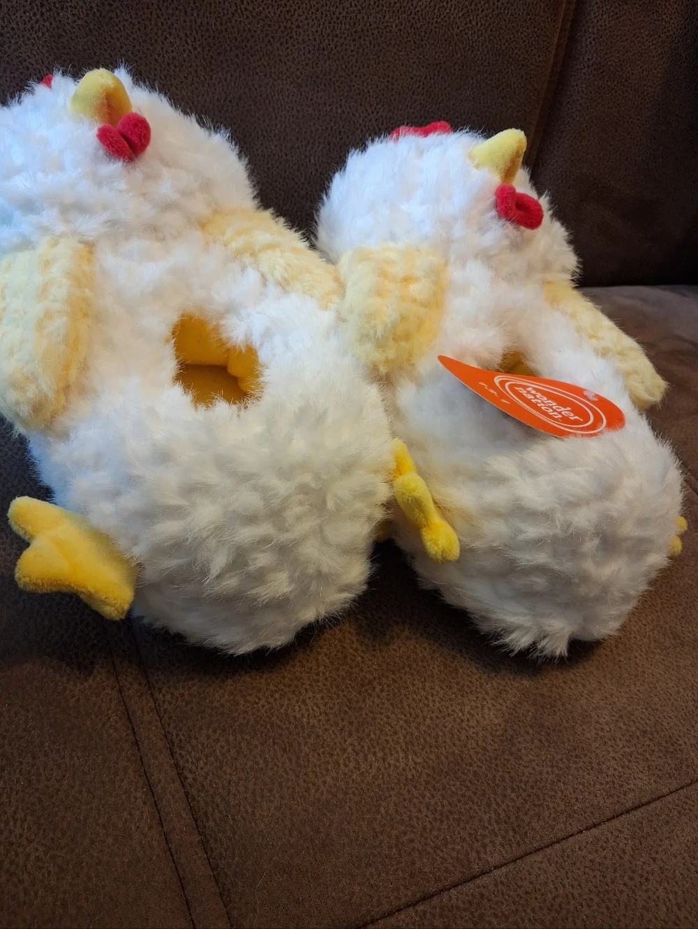 Wonder Nation Kids' Plush Chicken Slippers - White & Yellow Size 13-1